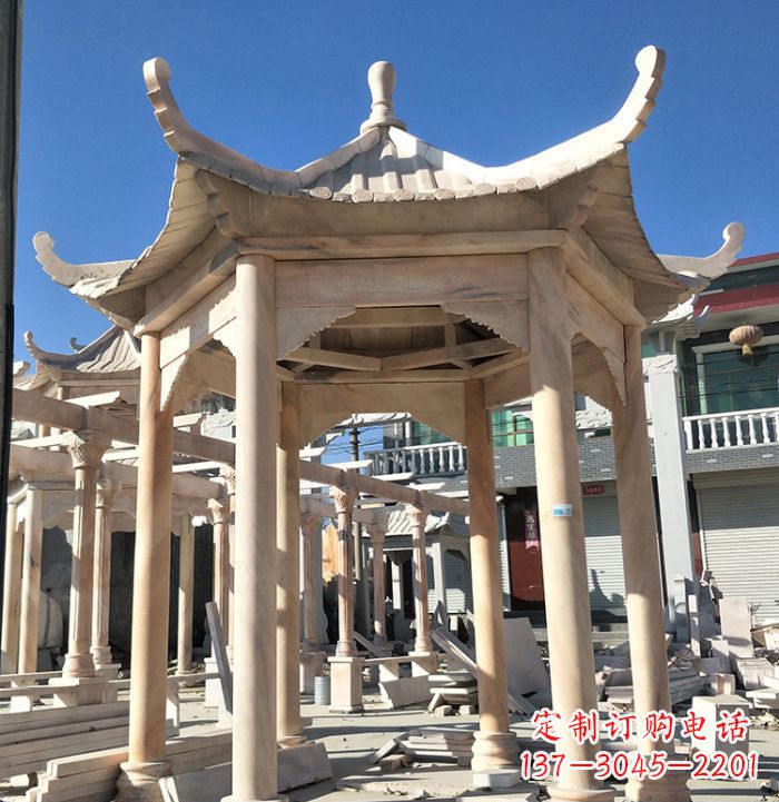 河源公园晚霞红六角石雕凉亭 (7)