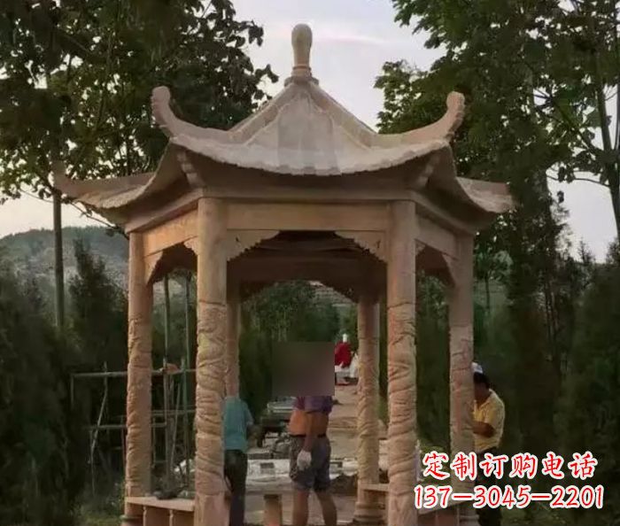 河源公园晚霞红六角石雕凉亭 (9)
