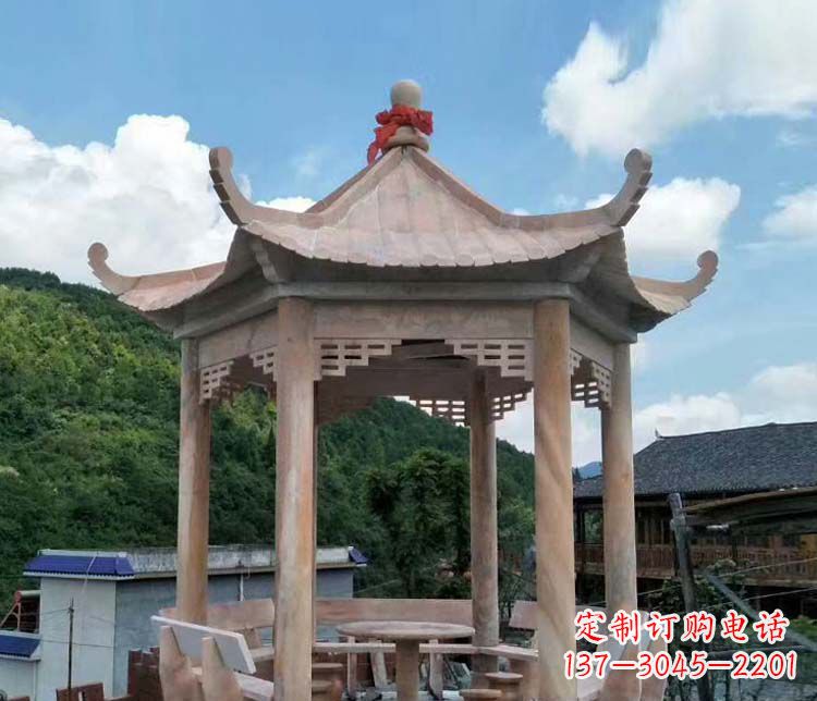 河源公园晚霞红六角石雕凉亭 (10)