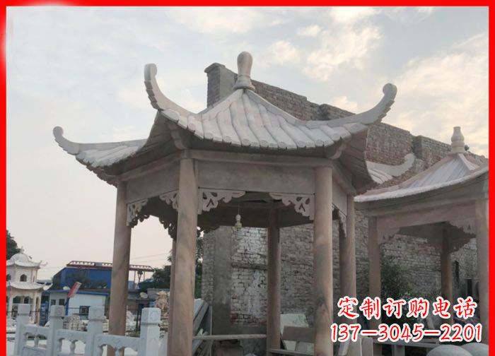 河源公园晚霞红六角石雕凉亭