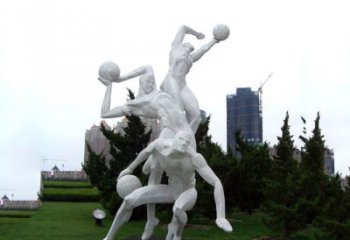 河源公园体育运动不锈钢网格打篮球人物雕塑