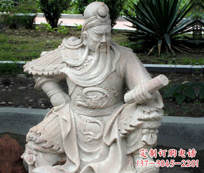 河源古代人物关公看书石雕