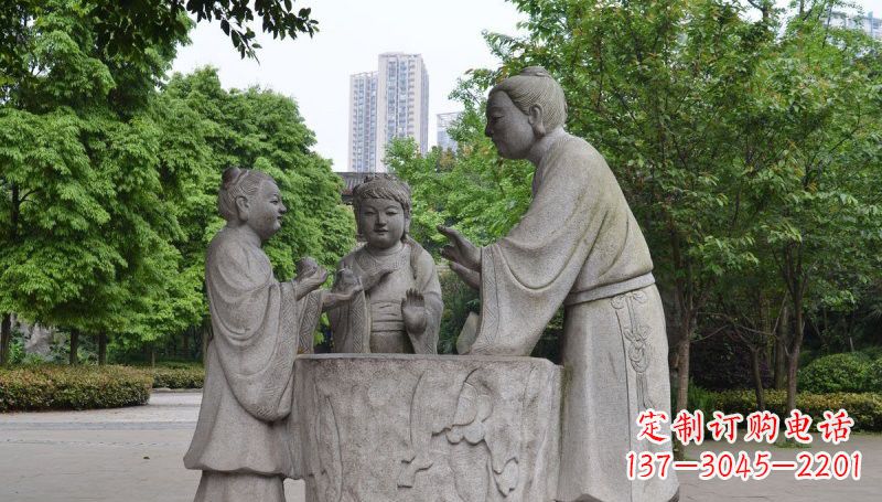 河源孔融让梨石雕,精美的古代人物雕塑