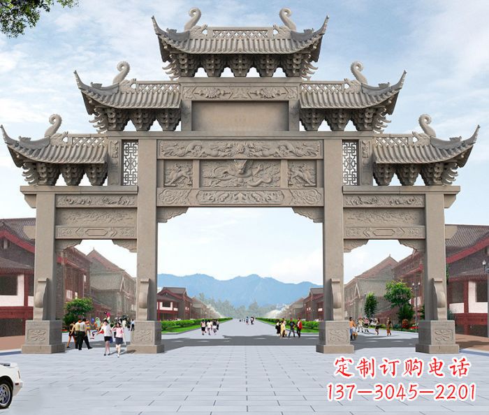 河源以大理石石雕装饰的精美牌楼雕塑