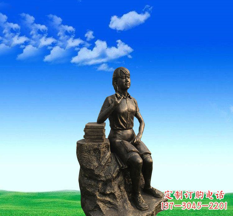 河源广场铜雕美女休息人物雕塑 (2)