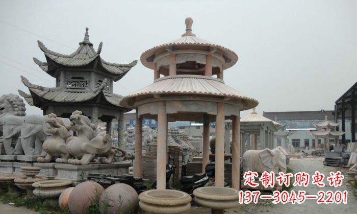 河源海景石雕凉亭——晚霞红圆顶石雕凉亭