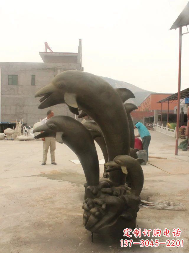 河源海豚玻璃钢仿铜动物雕塑