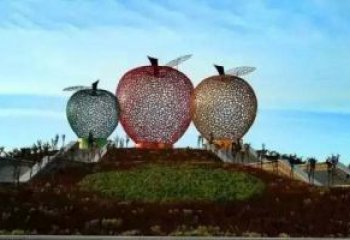 河源广场不锈钢镂空苹果雕塑