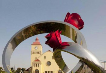 河源广场不锈钢玫瑰戒指景观摆件雕塑