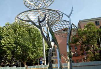 河源广场抽象网格不锈钢树雕塑