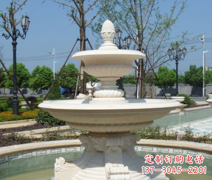 河源全新款白玉多层喷泉雕塑