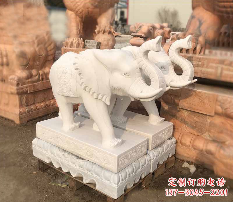 河源汉白玉吉祥如意大象门口镇宅招财石雕