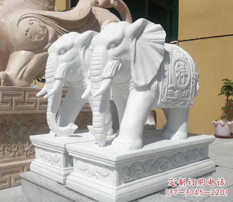 河源属于你的祝福——汉白玉吉祥如意门口招财大象雕塑