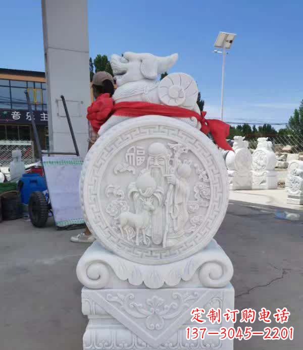 河源汉白玉貔貅石门墩雕塑