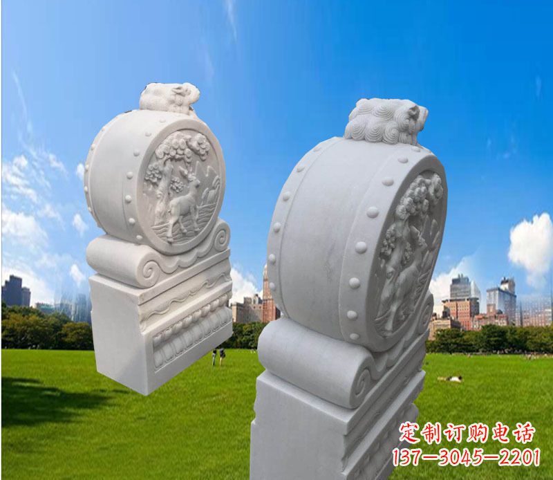 河源精致的汉白玉门墩雕塑