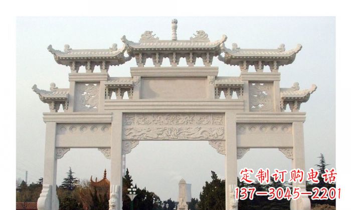 河源汉白玉三门牌坊石雕艺术品