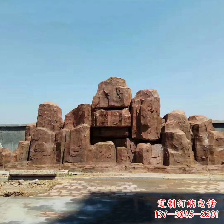 河源假山雕塑,红色塑石精美制作