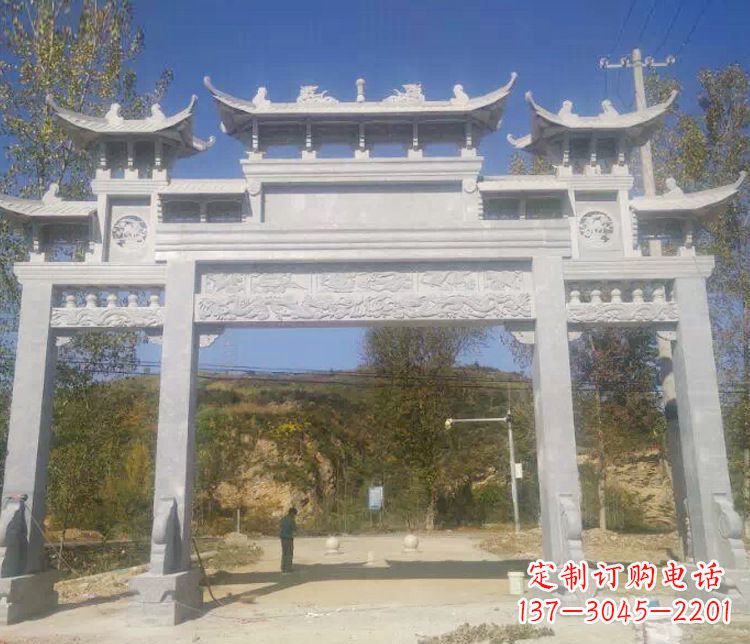 河源景区三门仿古石牌坊石雕
