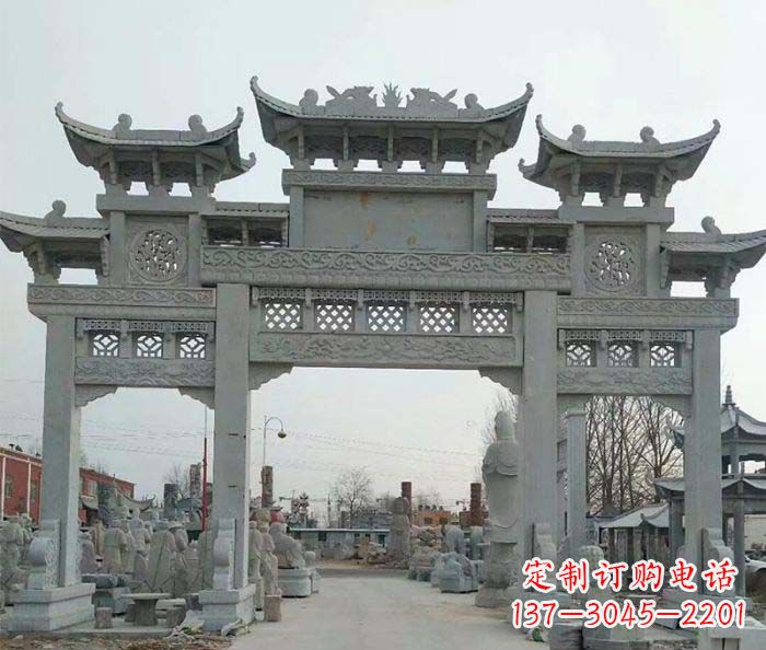 河源三门牌坊石雕,精美汉风石雕装饰景区