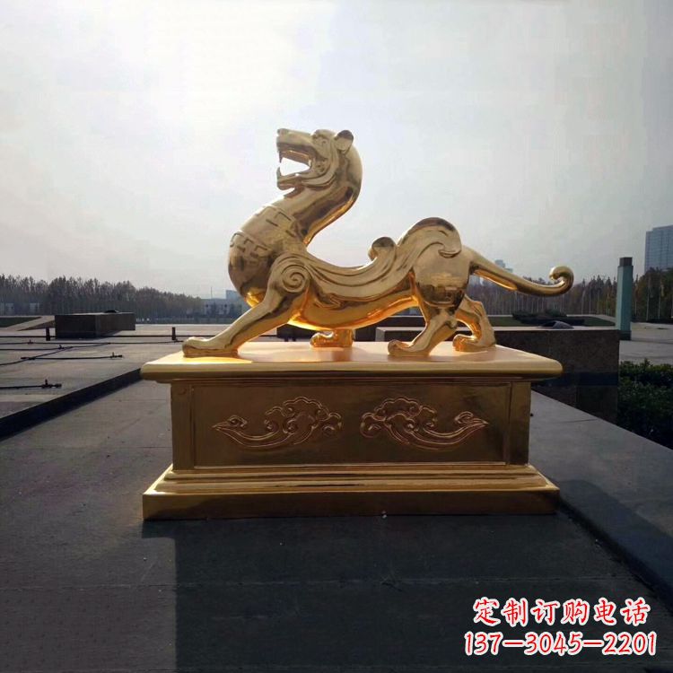河源引领神兽,虎魂鎏金铜雕