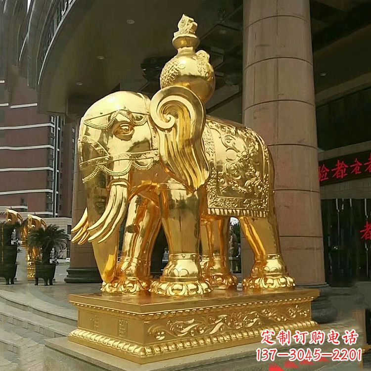 河源鎏金大门大象铜雕,招财辟邪吉祥动物雕塑