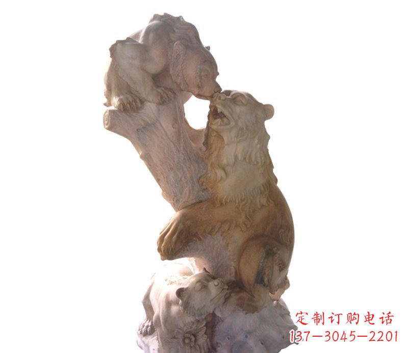 河源母子狗熊石雕公园动物雕塑