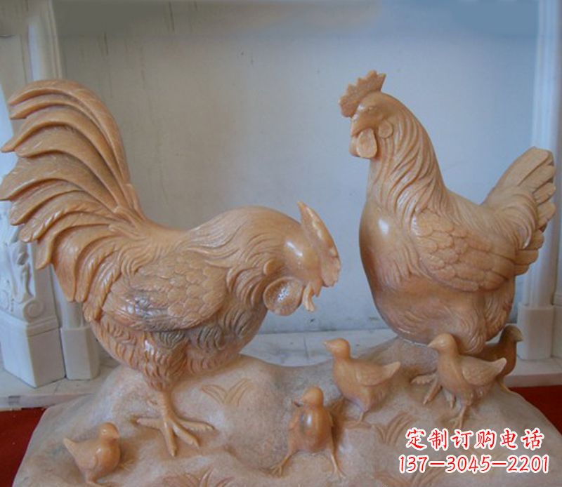 河源中领雕塑--精致石雕母子鸡动物雕塑