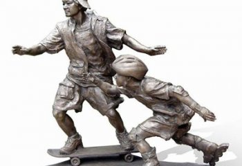河源激情滑板，艺术雕塑：城市滑冰男孩铜雕
