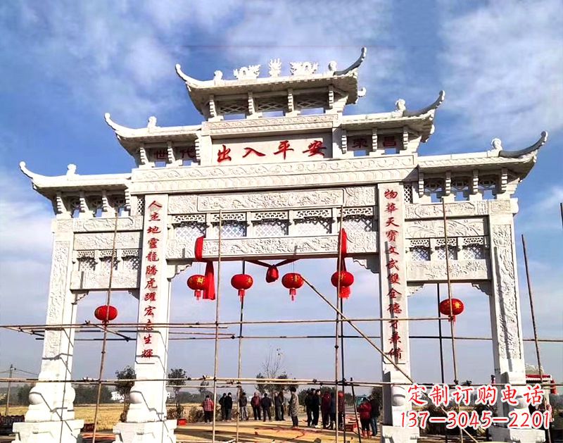 河源中领雕塑:牌坊顶式石雕刻墓碑