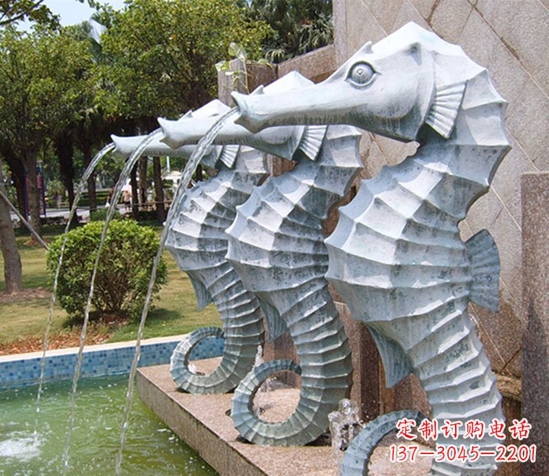 河源喷水海马石雕,精致美观的精灵马雕塑