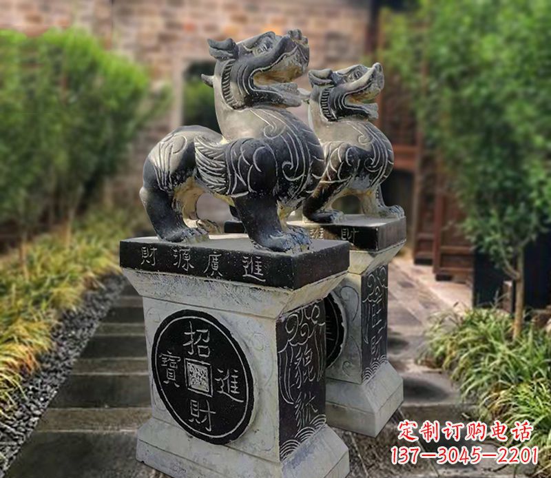 河源貔貅石雕小区看门雕塑