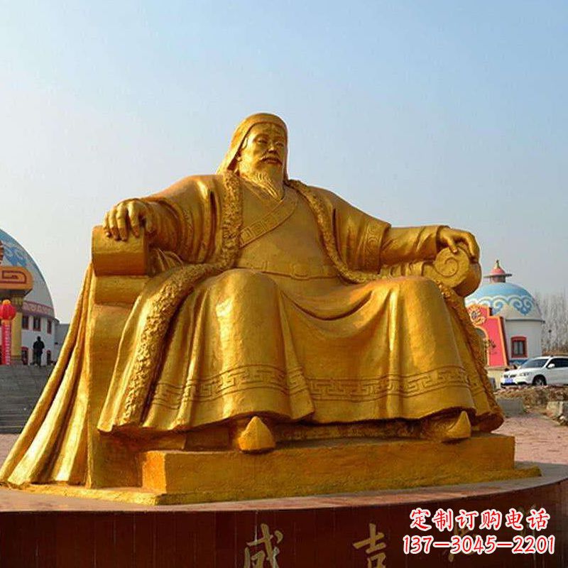 河源雕刻古代传奇军事家成吉思汗铜雕像