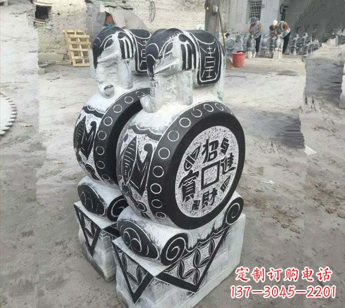 河源青石仿古招财进宝大象门墩