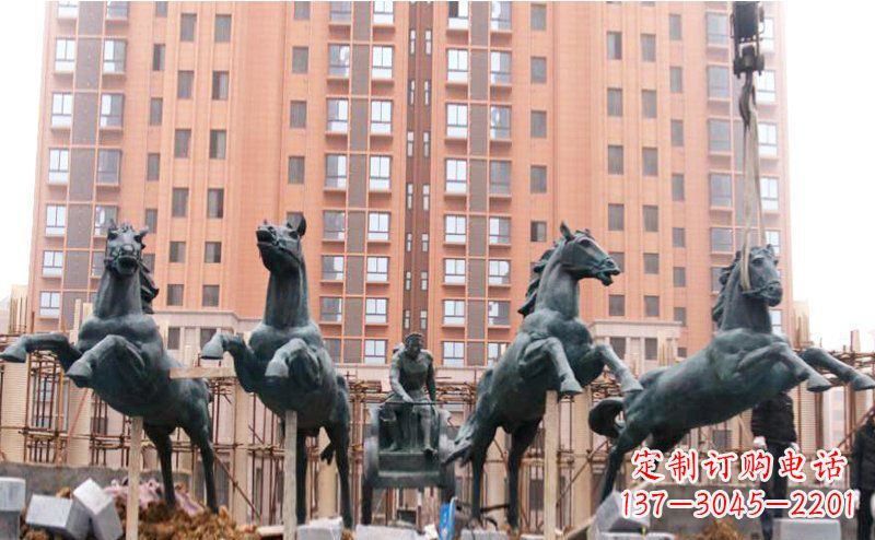 河源精美青铜马拉车广场雕塑
