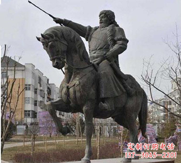 河源精致雕刻成吉思汗青铜骑马