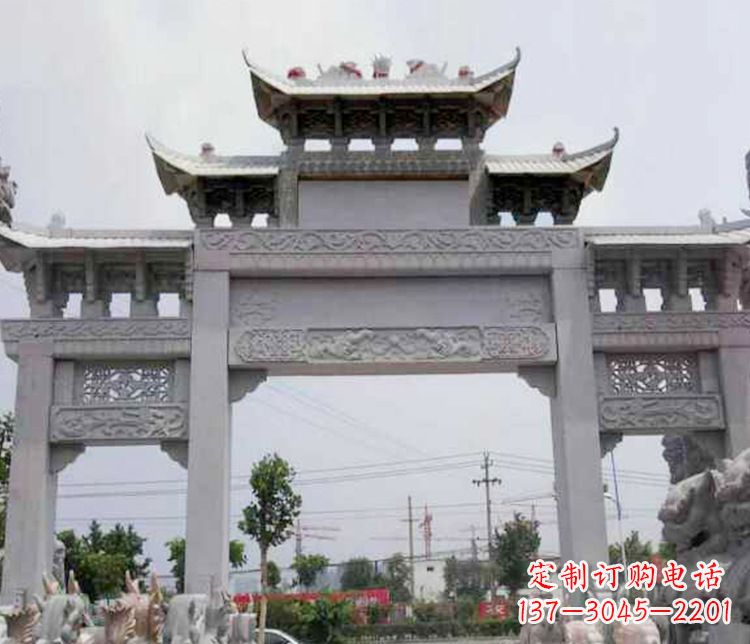 河源中领雕塑-三门牌坊大理石石雕
