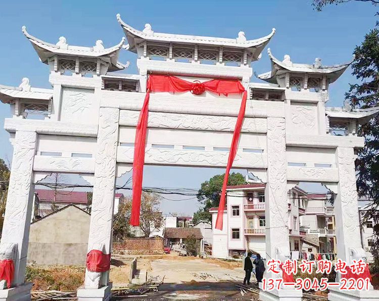 河源三门三楼石雕牌坊:专业定制牌坊雕塑