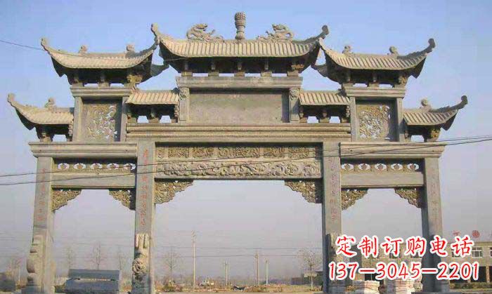 河源特色街角石雕牌坊精致典雅的装点