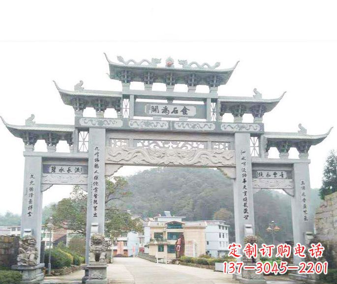 河源三门五楼石牌坊石雕——精美精致的多层次雕刻