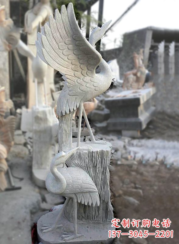 河源石雕仙鹤景观摆件