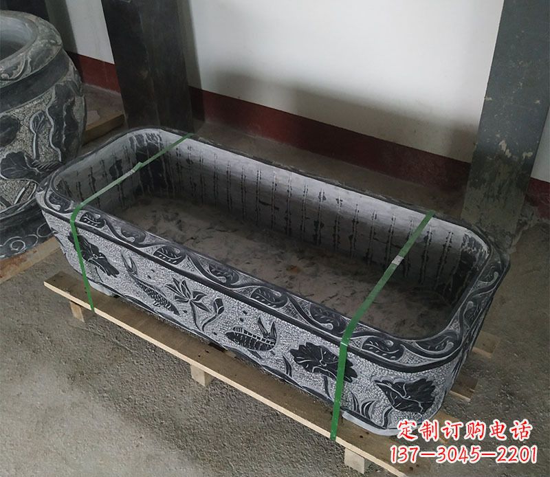 河源石浮雕鱼缸仿古鱼缸石雕