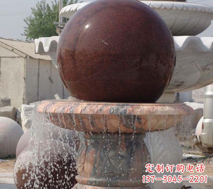 河源石来运转小型风水球喷泉石雕