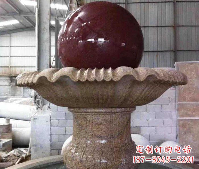 河源石来运转小型风水球喷泉石雕 (2)