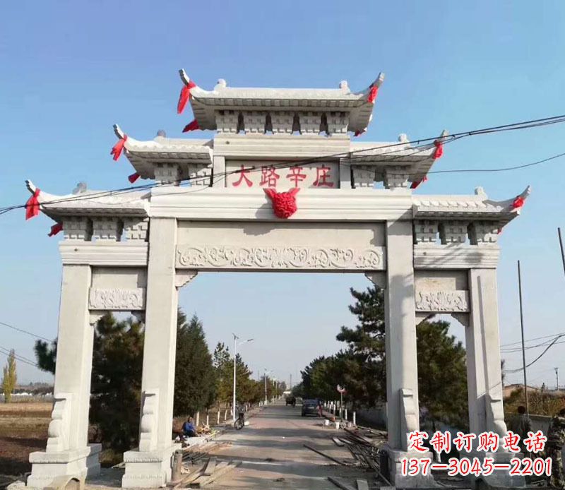 河源石牌坊三门牌坊石雕 (3)
