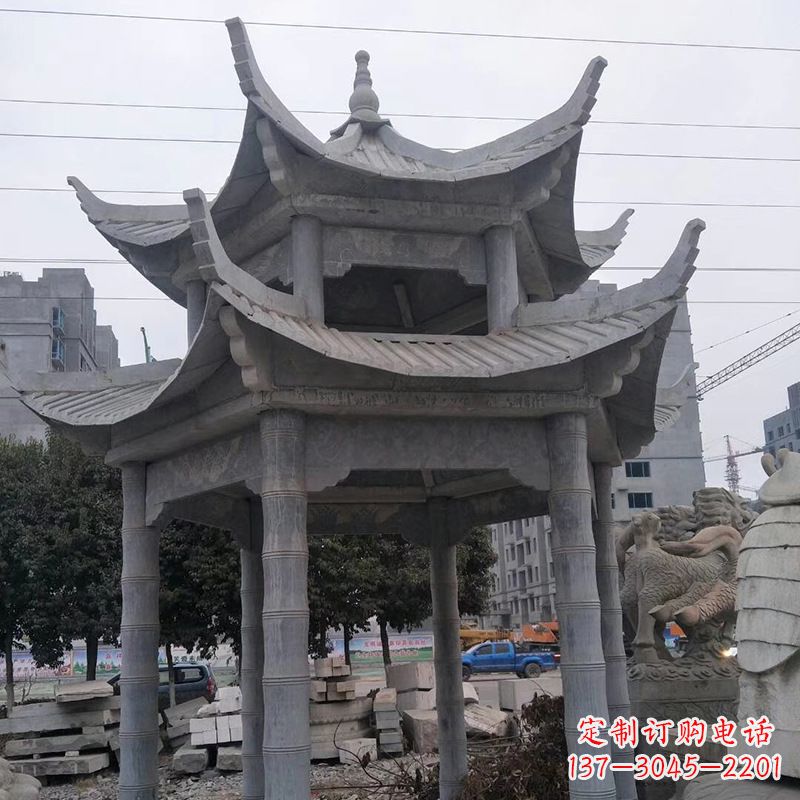 河源双层八角石雕凉亭