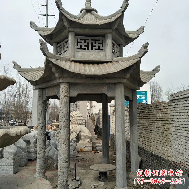 河源双层大理石凉亭雕塑