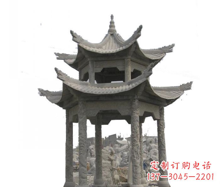 河源双层仿古石雕凉亭 (2)