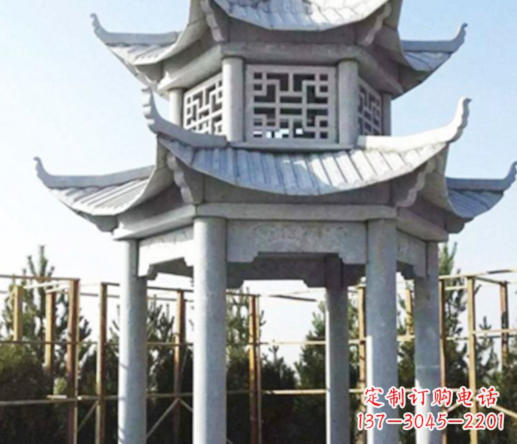 河源双层仿古石凉亭石雕_2