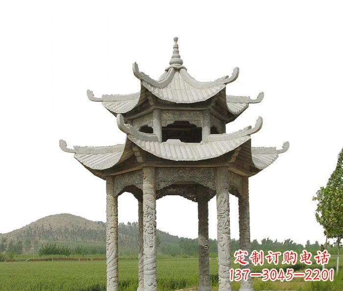河源双层仿古石雕凉亭