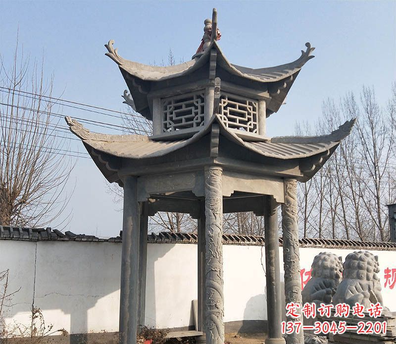 河源双层户外凉亭石雕 (2)